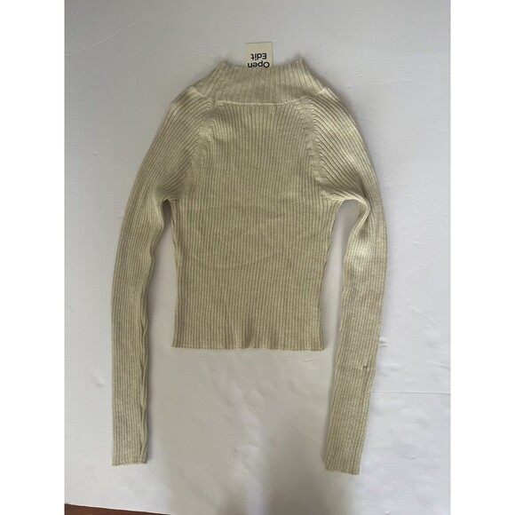 NWT Open Edit Ivory Peekaboo Crop Mock-neck Sweater Size‎ Small - Picture 3 of 8